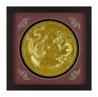 Картина Золотая тарелочка дракон и феникс 