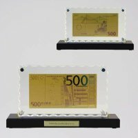 Картина с банкнотой 500 Euro двусторонняя, на деревянной подставке