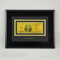Картина с банкнотой 100$ США в раме, закаленное стекло