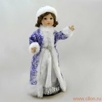 Новогодняя кукла Снегурочка фарфоровая в синем платье 